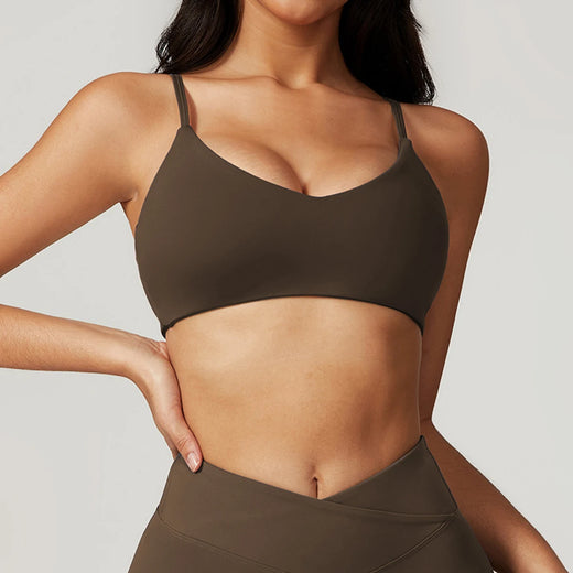 Soutien-gorge de sport femme V-neck Ctenkevet - Brassière push-up dos nu pour fitness, yoga et entraînements - Mondial sport