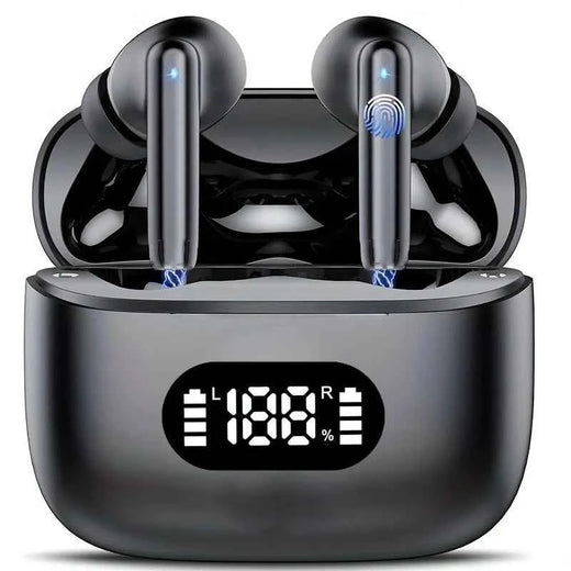Écouteurs sans fil réduction de bruit 40dB Bluetooth 5.3 avec 6 micros ENC et affichage LED HD, mode transparence TWS