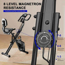 Vélo d'exercice pliable avec 8 niveaux de résistance et capteurs de fréquence cardiaque - Vélo stationnaire LCD pour cyclisme en intérieur