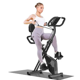 Vélo d'exercice pliable avec 8 niveaux de résistance et capteurs de fréquence cardiaque - Vélo stationnaire LCD pour cyclisme en intérieur