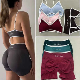 Shorts de yoga sportifs pour femmes Teveo - Ensemble de soutien-gorge et shorts sculptants élastiques pour fitness et cyclisme