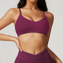 Soutien-gorge de sport femme V-neck Ctenkevet - Brassière push-up dos nu pour fitness, yoga et entraînements - Mondial sport