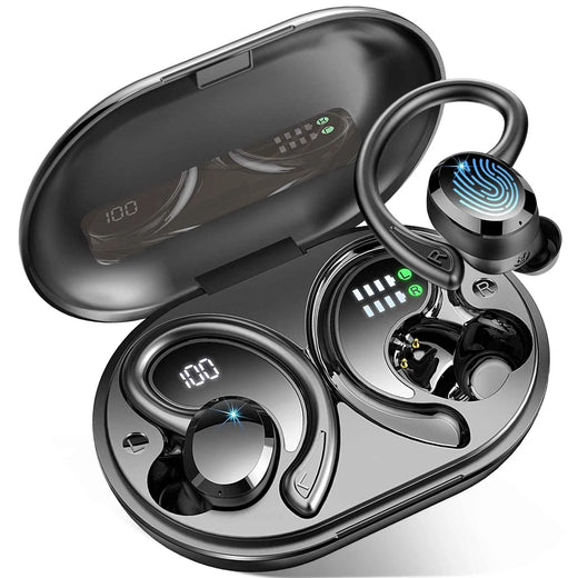 Écouteurs sans fil Bluetooth 5.3 avec écouteurs stéréo basses, réduction de bruit, micro intégré, étanchéité IP7 pour le sport, autonomie de 40 heures.