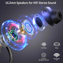 Écouteurs sans fil Bluetooth 5.3 avec écouteurs stéréo basses, réduction de bruit, micro intégré, étanchéité IP7 pour le sport, autonomie de 40 heures.
