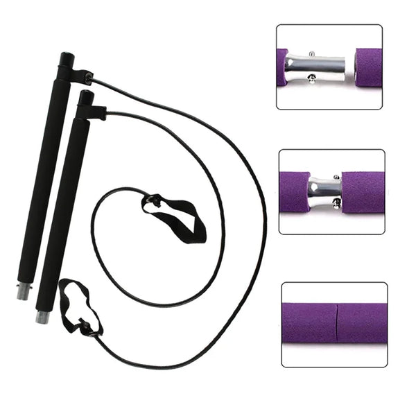Barre de yoga portable avec résistance, bâton de Pilates avec élastiques, équipement de fitness pour étirements à la maison - Mondial sport