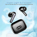 Écouteurs sans fil réduction de bruit 40dB Bluetooth 5.3 avec 6 micros ENC et affichage LED HD, mode transparence TWS