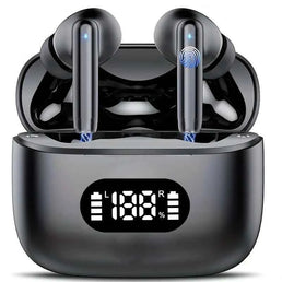 Écouteurs sans fil réduction de bruit 40dB Bluetooth 5.3 avec 6 micros ENC et affichage LED HD, mode transparence TWS