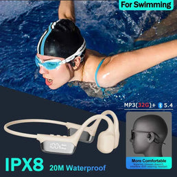 Casque audio conduction osseuse étanche Bluetooth 5.4 sans fil pour la natation et le sport avec lecteur MP3 32 Go IPX8
