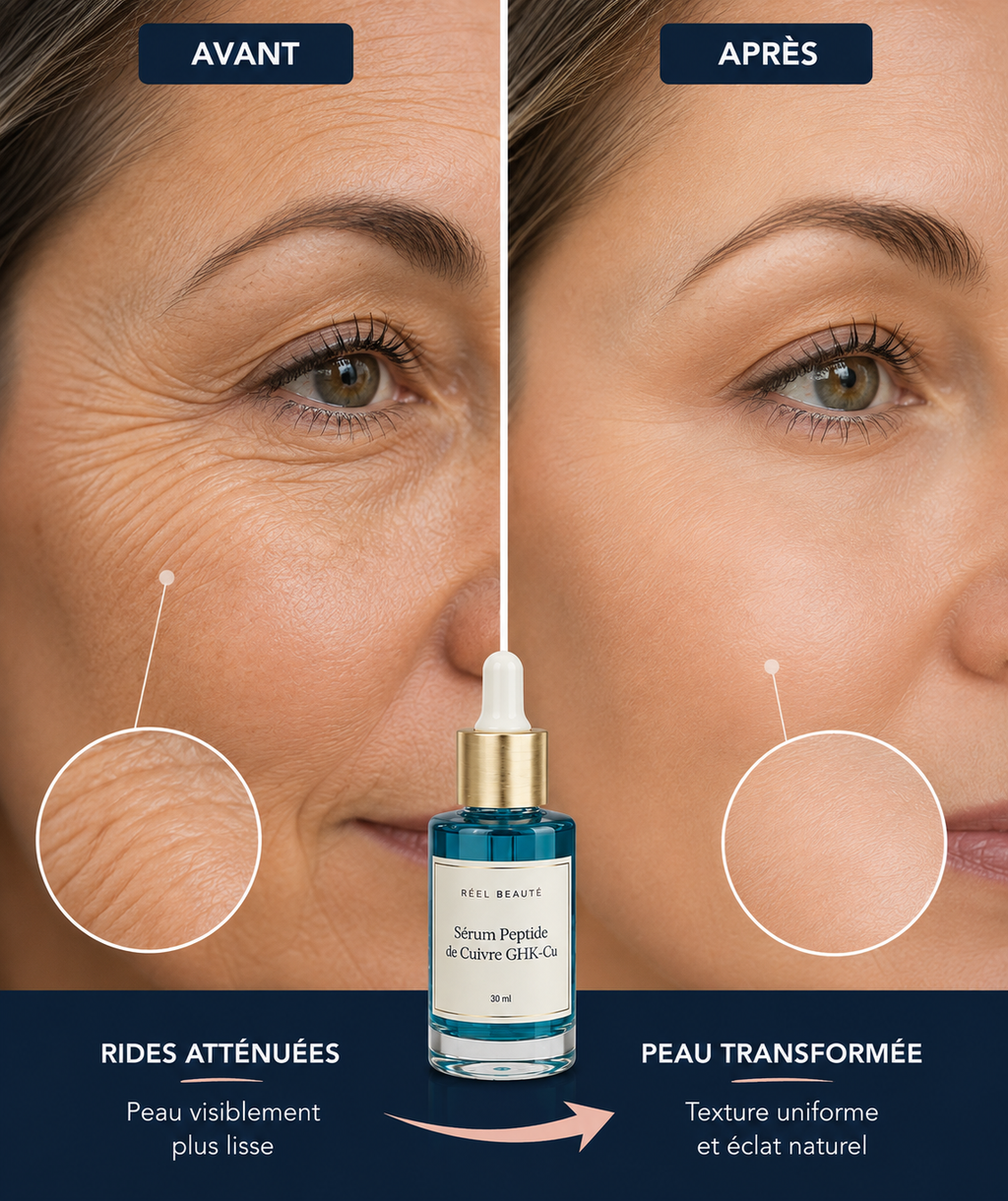Sérum Anti-Âge Peptide de Cuivre GHK-Cu 10 000 ppm + SNAP-8 — Rides, Fermeté & Éclat, 30 ml