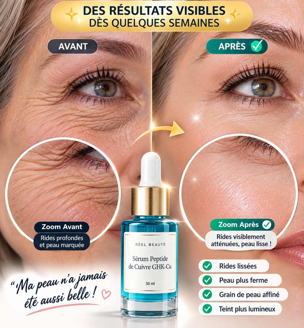 Sérum Anti-Âge Peptide de Cuivre GHK-Cu 10 000 ppm + SNAP-8 — Rides, Fermeté & Éclat, 30 ml
